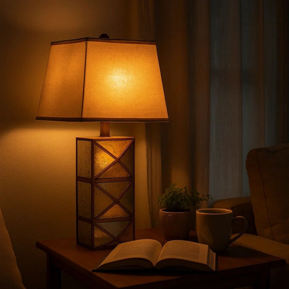 Metal Table Lamp with X Shape Design and Mirror Front,Multicolor - BM217246