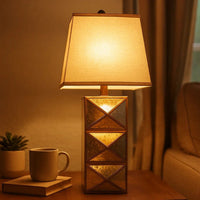 Metal Table Lamp with X Shape Design and Mirror Front,Multicolor - BM217246
