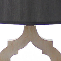Wooden Table Lamp with Quatrefoil Design Base, Black and Antique White - BM217247