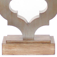 Wooden Table Lamp with Quatrefoil Design Base, Black and Antique White - BM217247