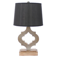Wooden Table Lamp with Quatrefoil Design Base, Black and Antique White - BM217247