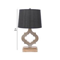 Wooden Table Lamp with Quatrefoil Design Base, Black and Antique White - BM217247