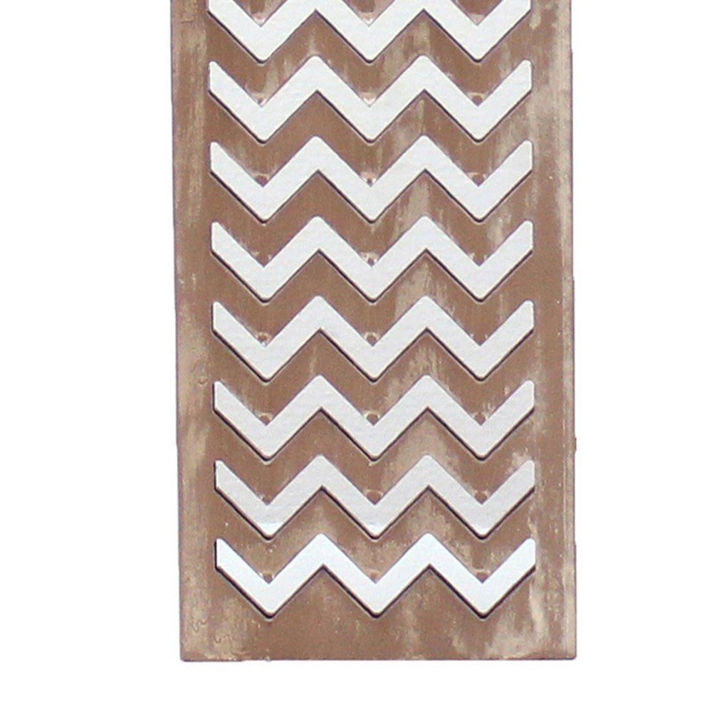 Table Lamp with Chevron Pattern and Mirror Inlay,Brown and Silver - BM217248
