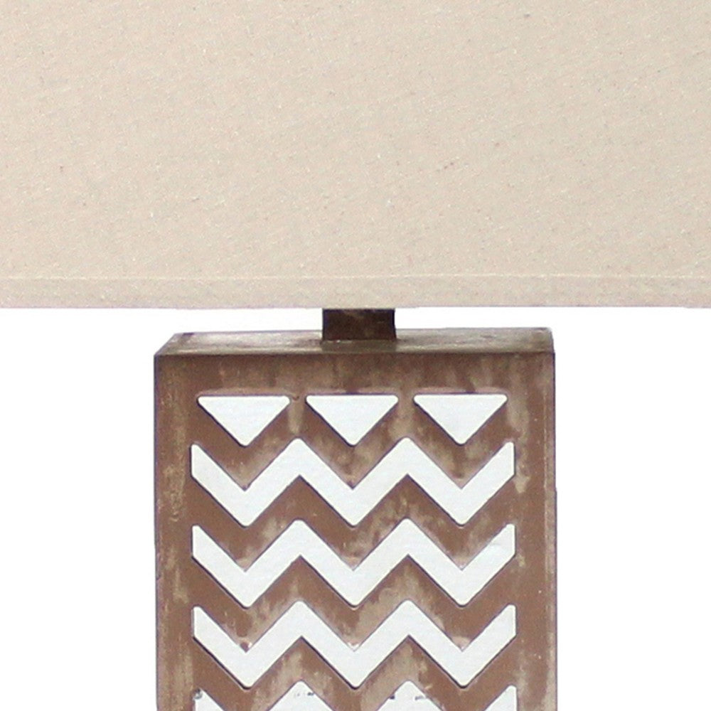 Table Lamp with Chevron Pattern and Mirror Inlay,Brown and Silver - BM217248