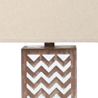 Table Lamp with Chevron Pattern and Mirror Inlay,Brown and Silver - BM217248