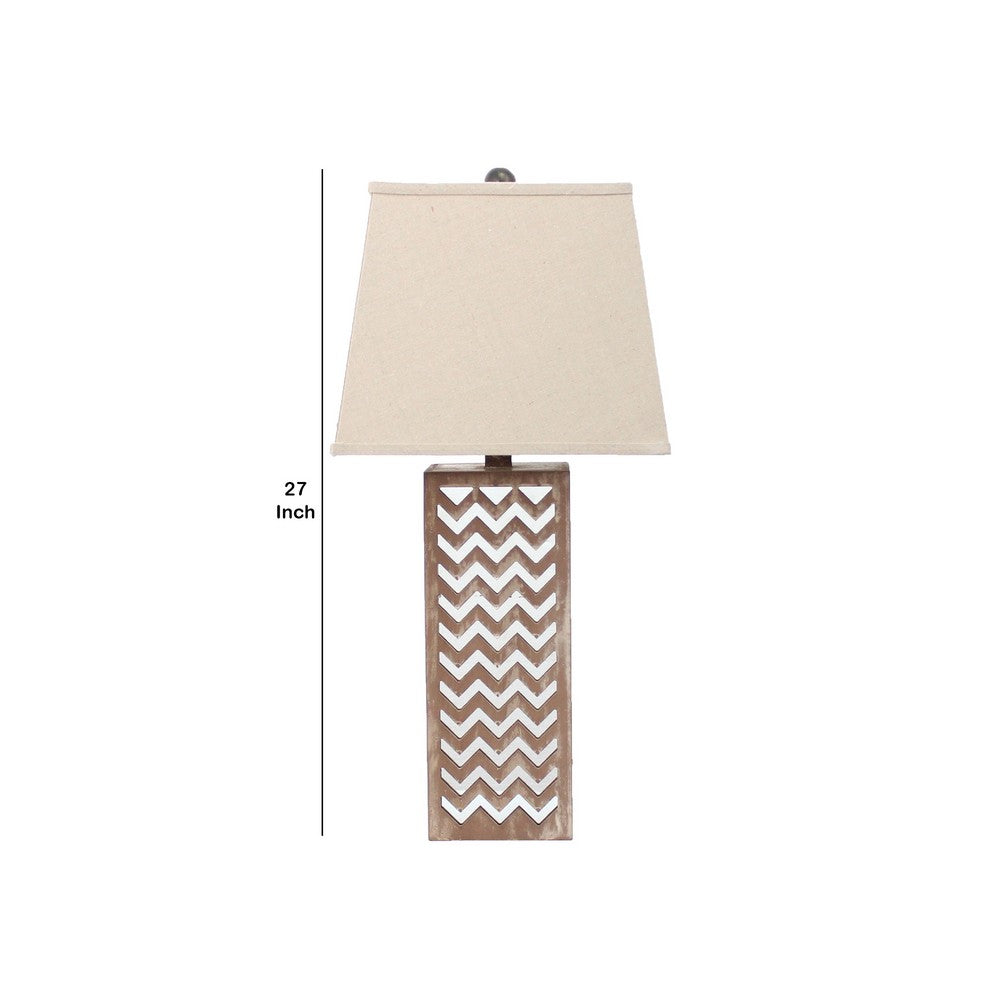 Table Lamp with Chevron Pattern and Mirror Inlay,Brown and Silver - BM217248