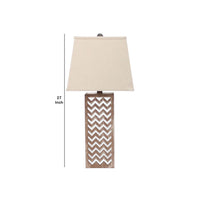 Table Lamp with Chevron Pattern and Mirror Inlay,Brown and Silver - BM217248