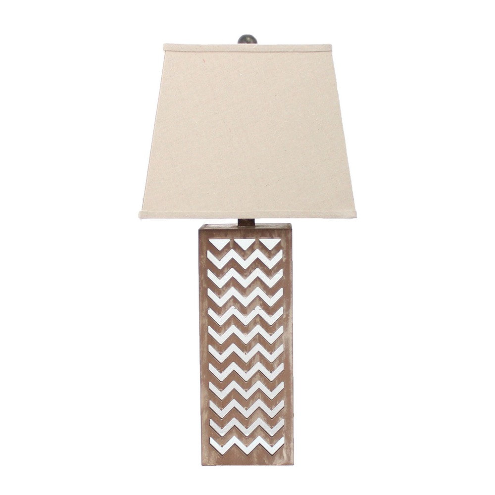 Table Lamp with Chevron Pattern and Mirror Inlay,Brown and Silver - BM217248