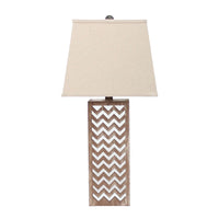 Table Lamp with Chevron Pattern and Mirror Inlay,Brown and Silver - BM217248