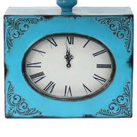 Clock Design Metal Table Lamp with Tapered Shade, Blue and Beige - BM217250