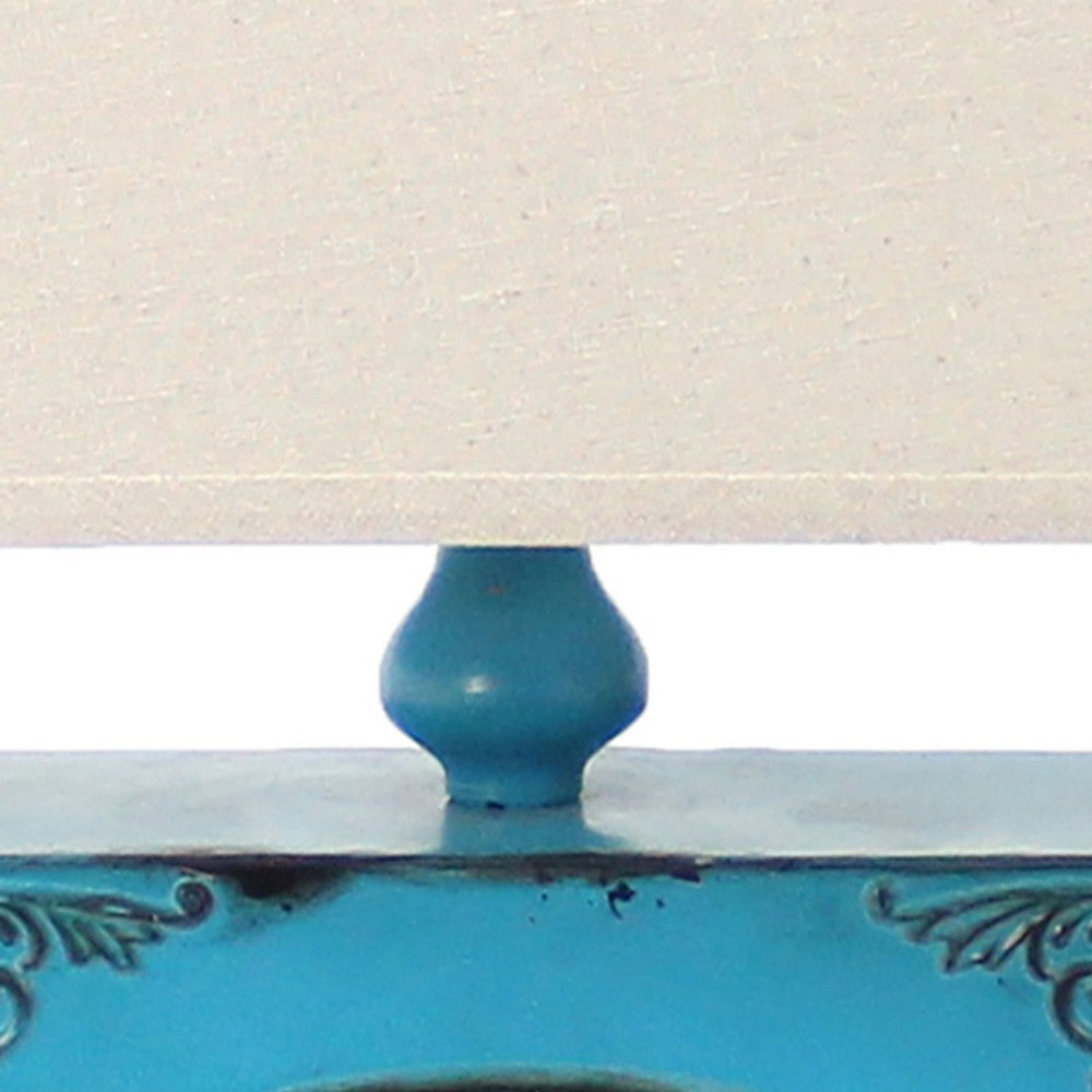 Clock Design Metal Table Lamp with Tapered Shade, Blue and Beige - BM217250