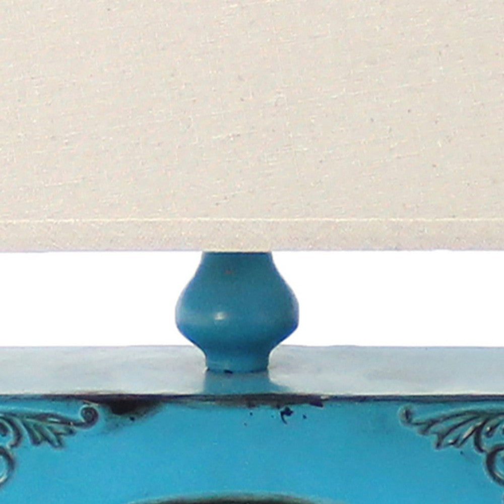 Clock Design Metal Table Lamp with Tapered Shade, Blue and Beige - BM217250