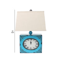 Clock Design Metal Table Lamp with Tapered Shade, Blue and Beige - BM217250