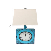Clock Design Metal Table Lamp with Tapered Shade, Blue and Beige - BM217250