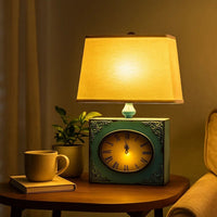 Clock Design Metal Table Lamp with Tapered Shade, Blue and Beige - BM217250