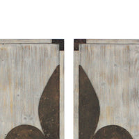 Wooden Wall Plaque with Fleur De Lis Pattern, Set of 2, Bronze and White - BM217253