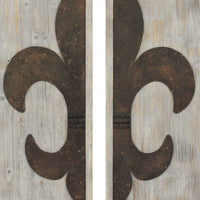 Wooden Wall Plaque with Fleur De Lis Pattern, Set of 2, Bronze and White - BM217253