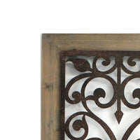 Rectangular Wooden Wall Plaque with Scroll Design, Brown - BM217254