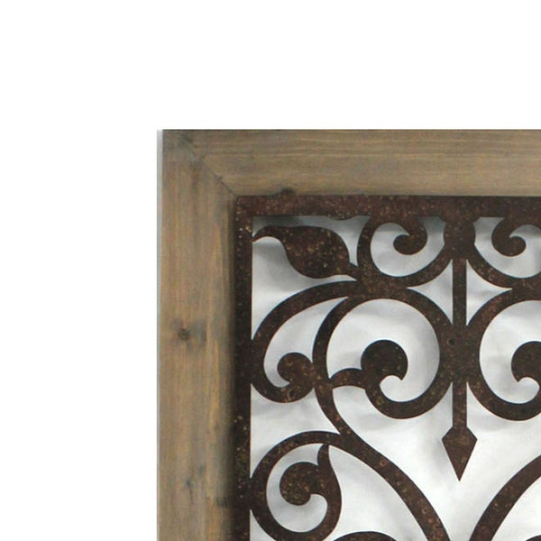 Rectangular Wooden Wall Plaque with Scroll Design, Brown - BM217254
