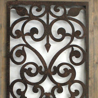 Rectangular Wooden Wall Plaque with Scroll Design, Brown - BM217254