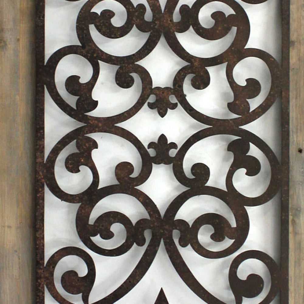 Rectangular Wooden Wall Plaque with Scroll Design, Brown - BM217254