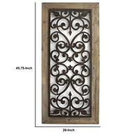 Rectangular Wooden Wall Plaque with Scroll Design, Brown - BM217254
