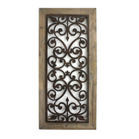 Rectangular Wooden Wall Plaque with Scroll Design, Brown - BM217254
