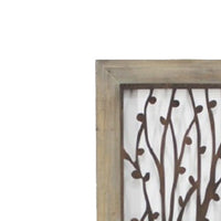 Rectangular Wooden Wall Plaque with Tree Design, Brown - BM217255