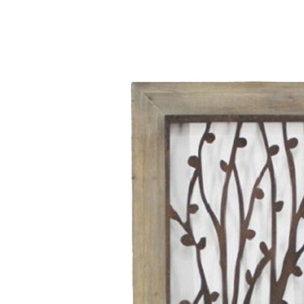 Rectangular Wooden Wall Plaque with Tree Design, Brown - BM217255