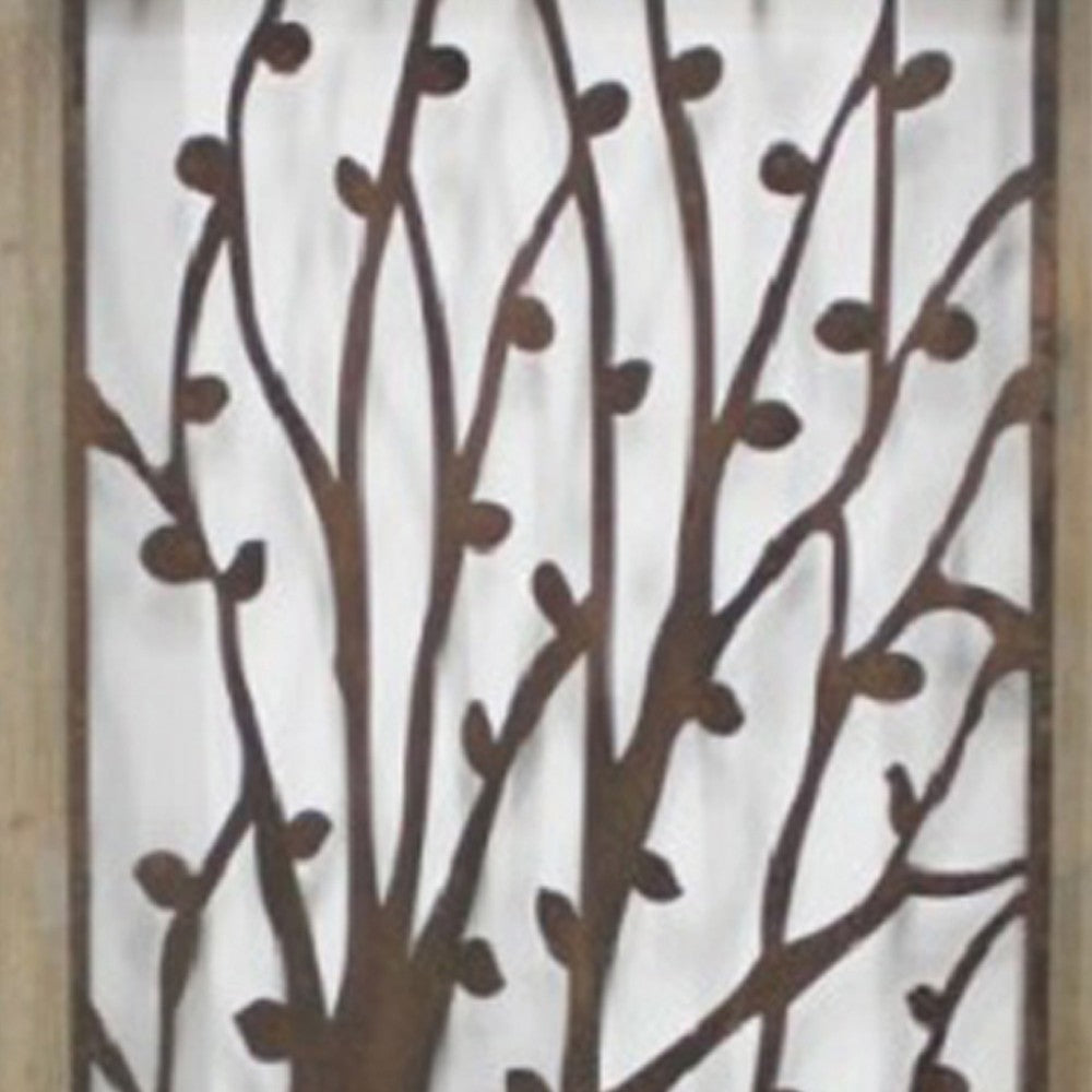 Rectangular Wooden Wall Plaque with Tree Design, Brown - BM217255