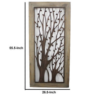 Rectangular Wooden Wall Plaque with Tree Design, Brown - BM217255