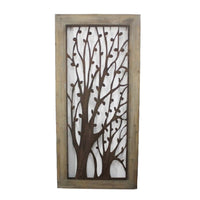 Rectangular Wooden Wall Plaque with Tree Design, Brown - BM217255