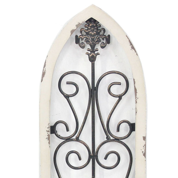 Arch Design Wooden Frame Candle Holder with Scrollwork, Set of 2, White - BM217256