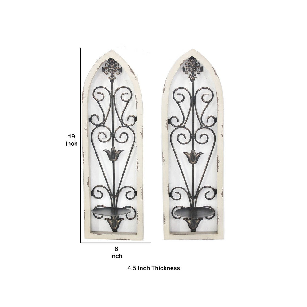 Arch Design Wooden Frame Candle Holder with Scrollwork, Set of 2, White - BM217256