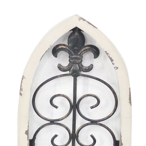 Arch Frame Candle Holder with Fleur De Lis and Finial Top, Set of 2,White - BM217257