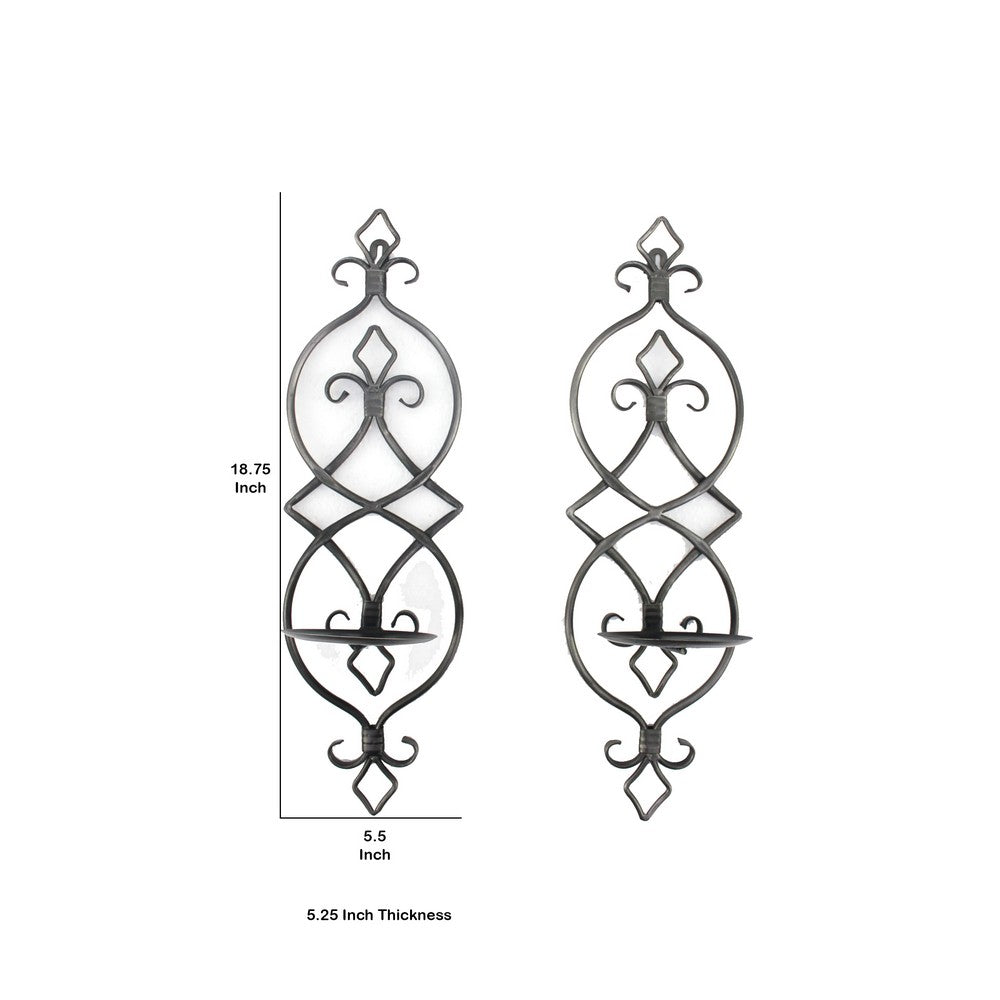 Metal Candle Holder with Fleur De Lis Design, Set of 2, Black - BM217258