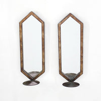 Hexagonal Frame Candle Holder with Mirror Panel, Set of 2,Gold and Silver - BM217259