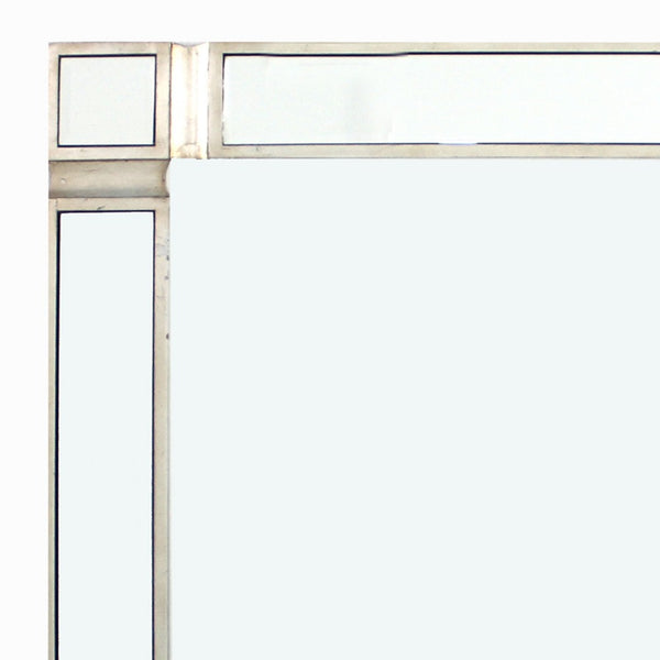 Rectangular Wooden Frame Wall Mirror with Trim Inlay, Silver - BM217260