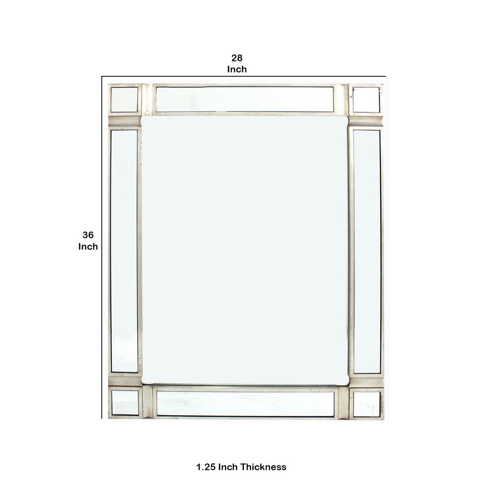 Rectangular Wooden Frame Wall Mirror with Trim Inlay, Silver - BM217260