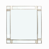 Rectangular Wooden Frame Wall Mirror with Trim Inlay, Silver - BM217260