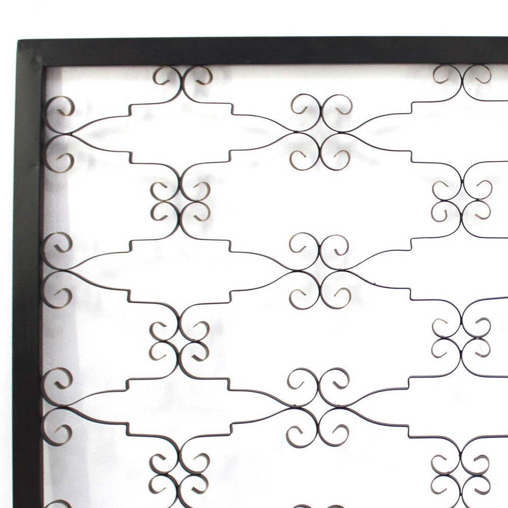 Rectangular Metal Frame Wall Decor with Curved Design Accents, Black - BM217261