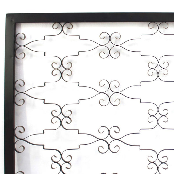Rectangular Metal Frame Wall Decor with Curved Design Accents, Black - BM217261