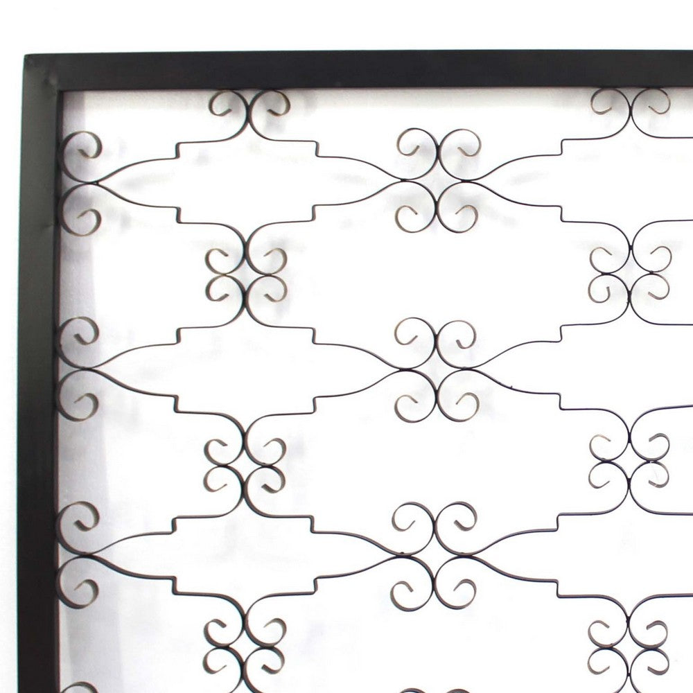 Rectangular Metal Frame Wall Decor with Curved Design Accents, Black - BM217261