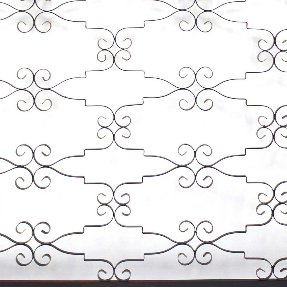 Rectangular Metal Frame Wall Decor with Curved Design Accents, Black - BM217261