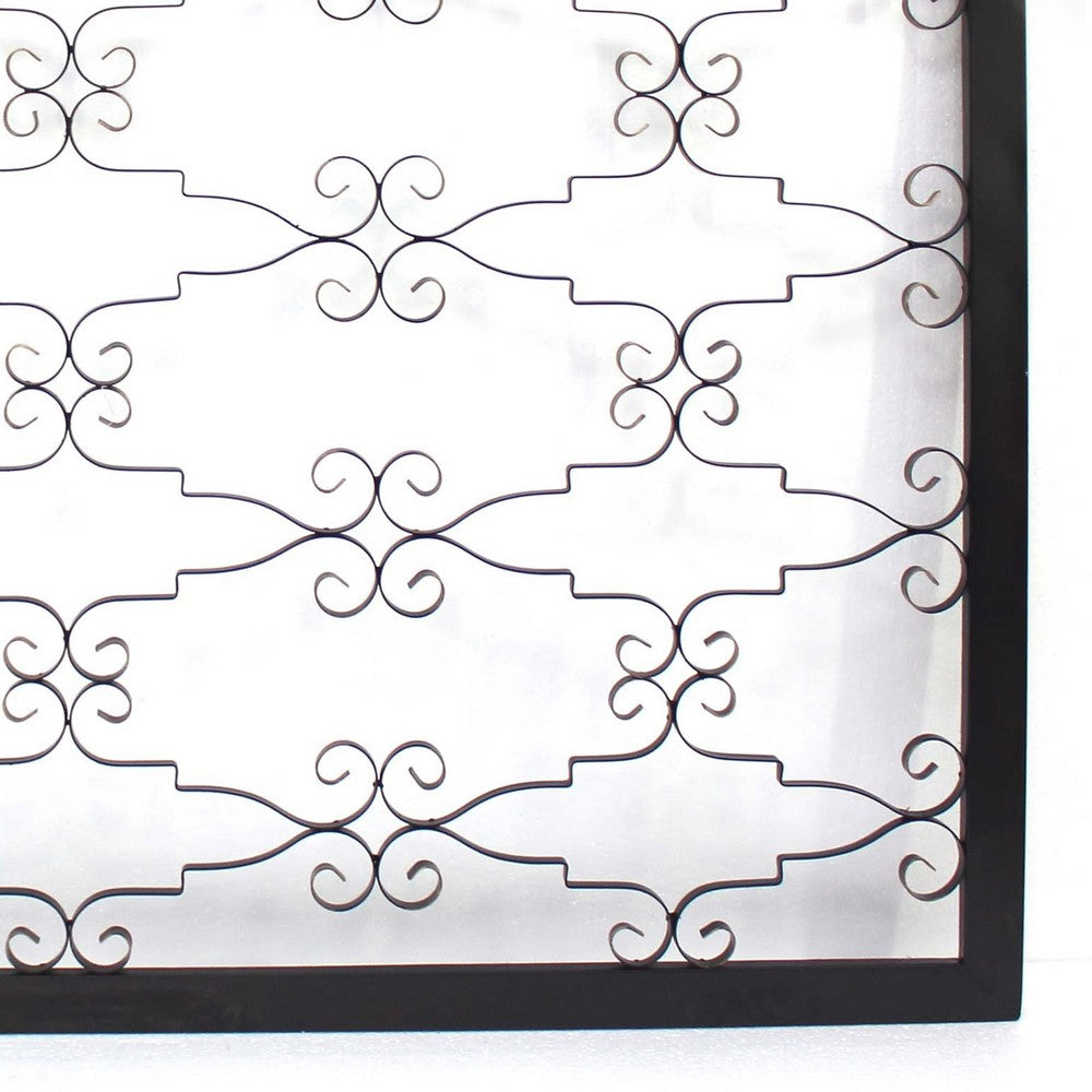 Rectangular Metal Frame Wall Decor with Curved Design Accents, Black - BM217261