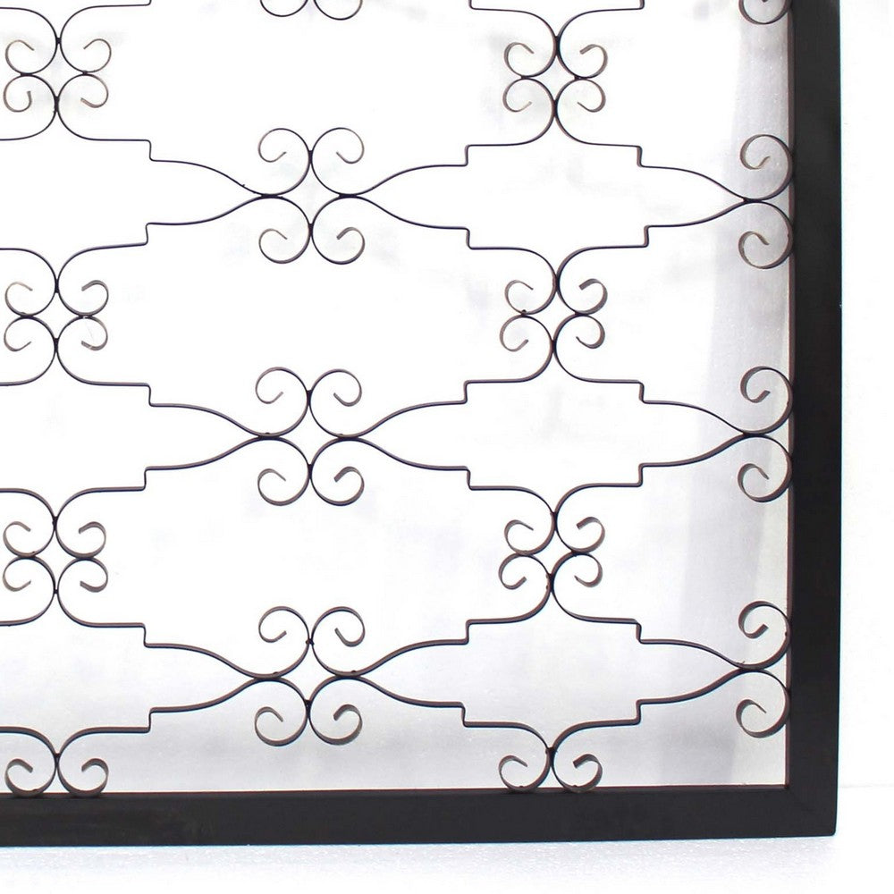 Rectangular Metal Frame Wall Decor with Curved Design Accents, Black - BM217261