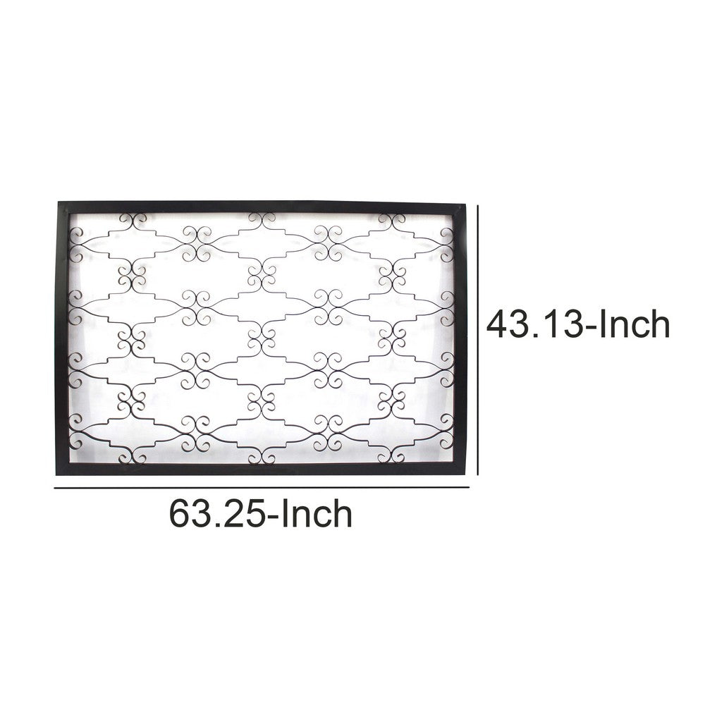 Rectangular Metal Frame Wall Decor with Curved Design Accents, Black - BM217261