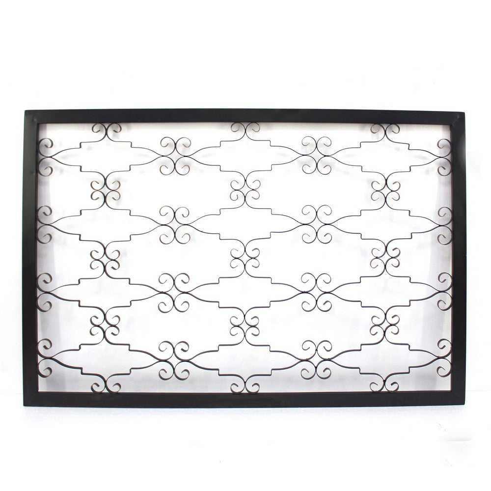 Rectangular Metal Frame Wall Decor with Curved Design Accents, Black - BM217261