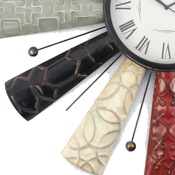 Metal Wall Clock with Metal Panels and Textured Pattern, Multicolor - BM217262