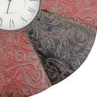 Blooming Flower Design Metal Wall Clock with Scroll Motifs, Red and Black - BM217263